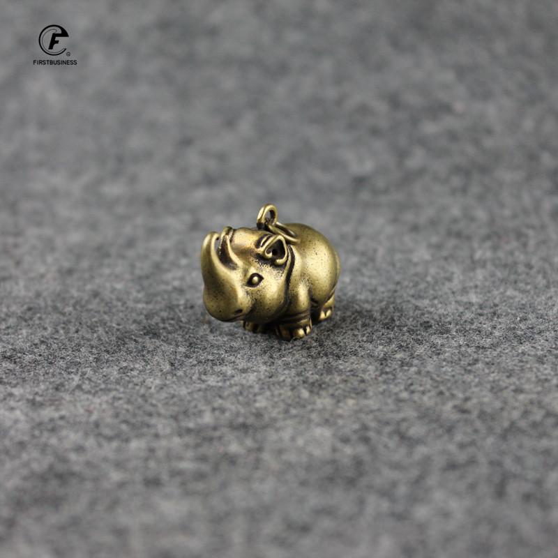 Handmade Pure Copper Cute Rhinoceros Miniatures Figurines Solid Vintage Brass Rhino Ornaments Tea Pets Desktop Decorations Craft