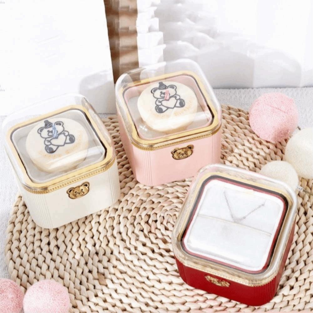 Packaging Box Cartoon Bear Flip Ring Box Romantic Cute Rotating Jewelry Box Automatic Mini Cake Gift Box Anniversary Celebration