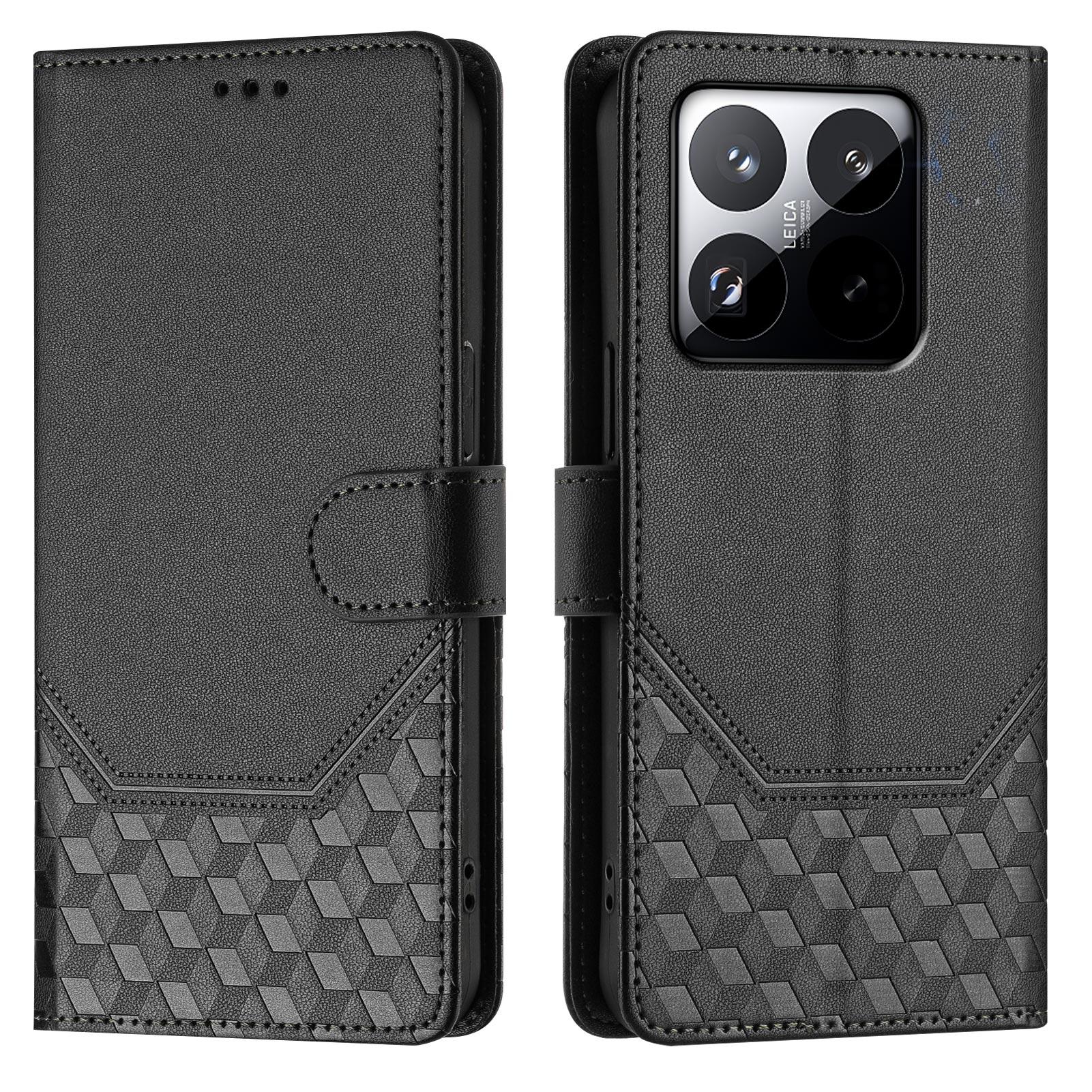 

Для Xiaomi 15T Чехол Кожаный чехол для телефона с сотовым принтом, блокирующий RFID, со шнурком Black