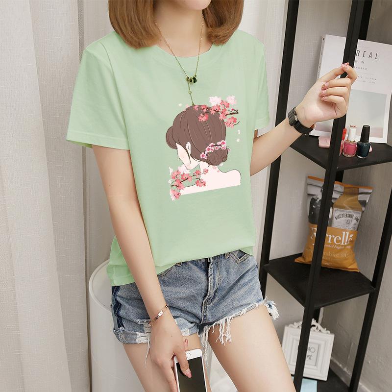 

2024 Летняя женская футболка с круглым вырезом в корейском стиле с рисунком M