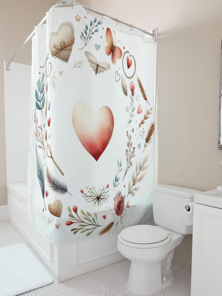 Romantic Heart and Floral Shower Curtain - Elegant Bathroom Decor