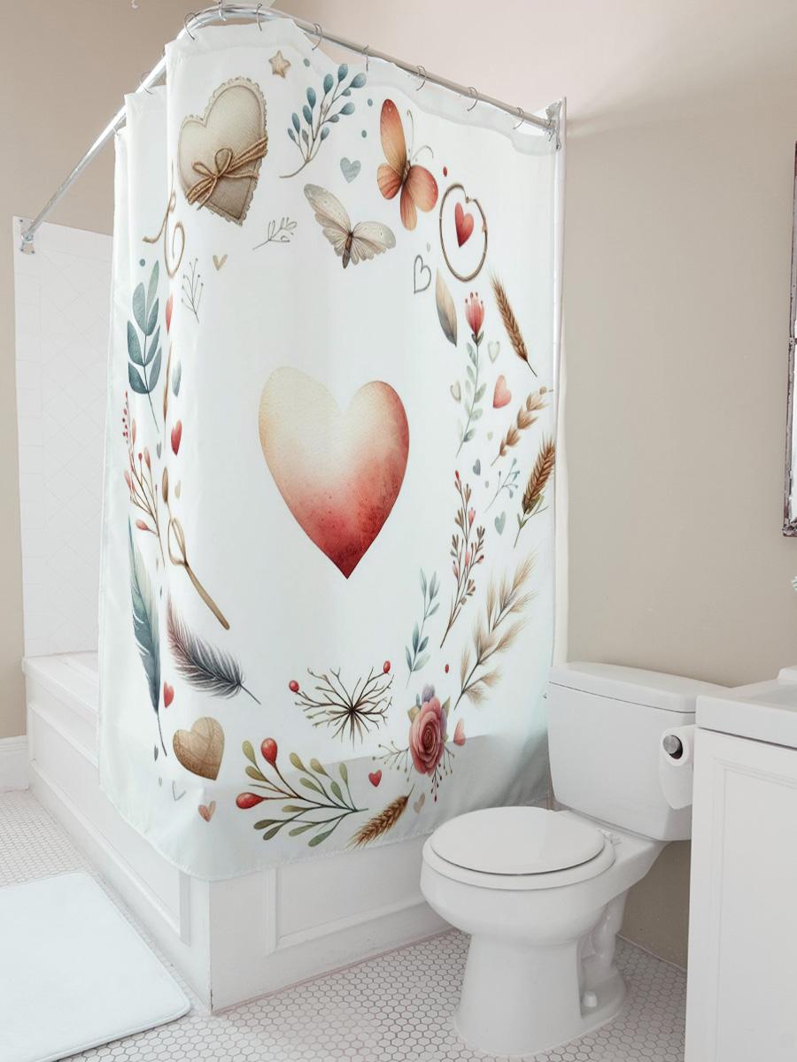 Textile Article Light Romantic Heart And Floral Shower Curtain - Elegant Bathroom Decor