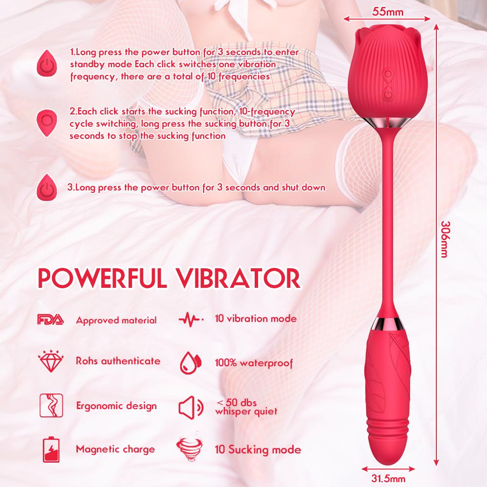 QiiAii Rose Shape Sucking Vibrator Dildos Vagina Massage Double Heads Vibrator Sex Toys for Women Nipple Sucker Clitoris Stimulation