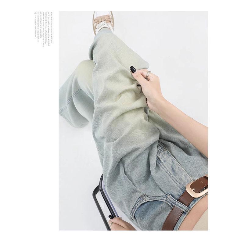 2024 Women's Plus Size Drapey Straight Leg Wide Leg Jeans - Floor Length Petite Fit