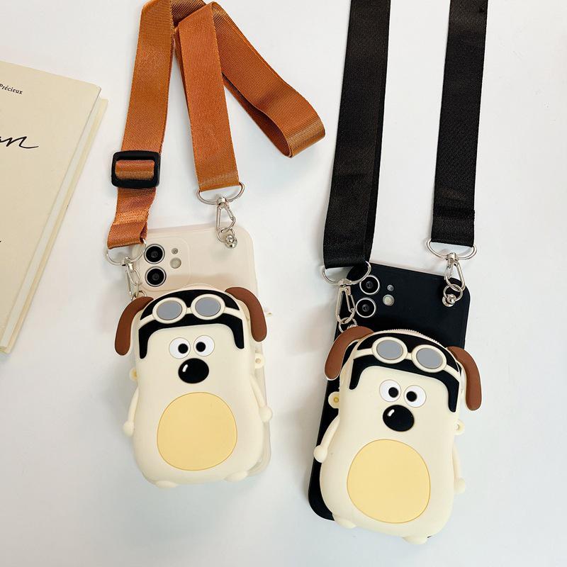 3D Dog Coin Purse Crossbody Strap Phone Case for Apple 12/15/16 Pro Max