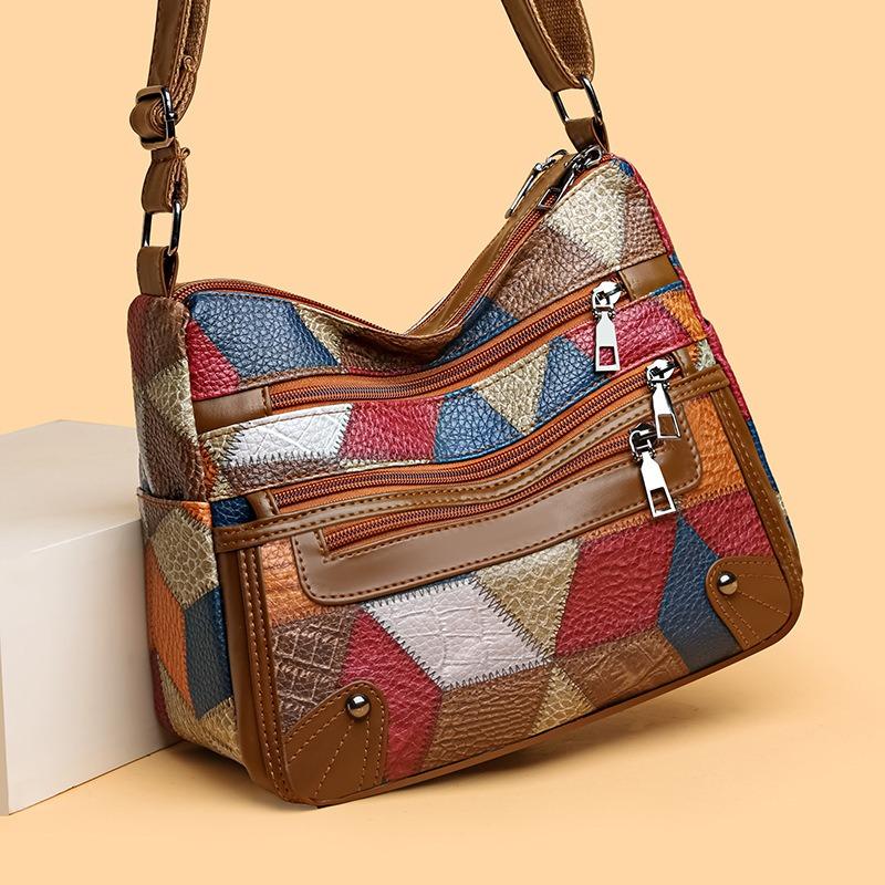 Ladies' Large Capacity Spliced Commuting Shoulder Bag