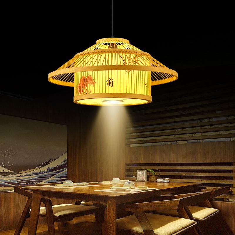 Retro Bamboo Pendant Lamp for Restaurants and Hotels - Chinese Style with Spotlight