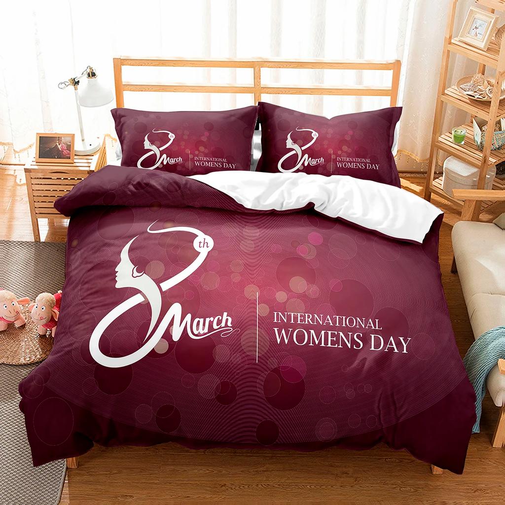 Comforter Romantic Floral Happy Women'S Day Bedding Set Polyester March 8 Comforter Single King Size For Mother Gift