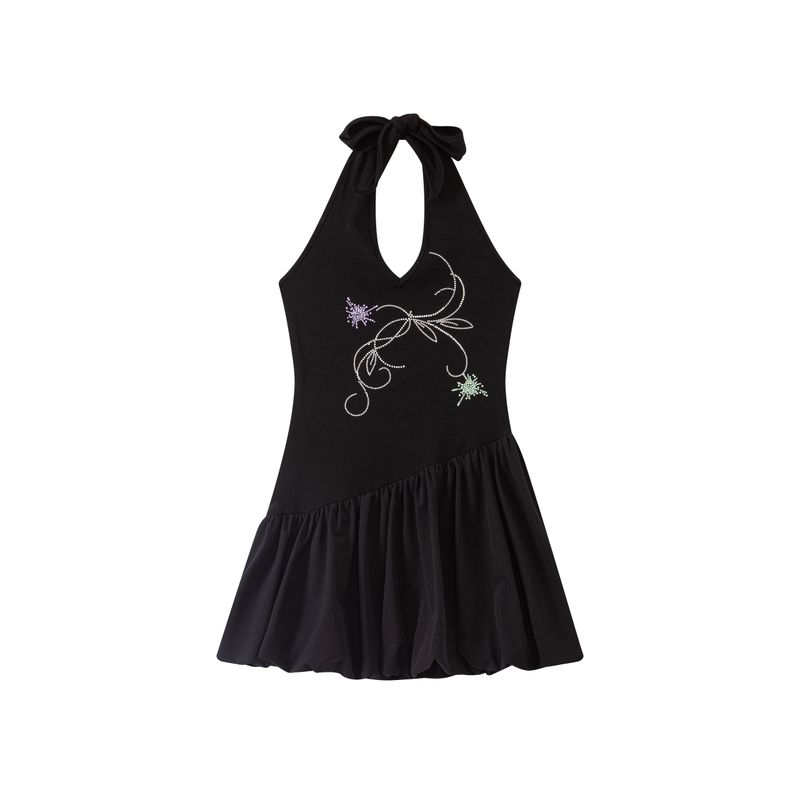 

Thelight Original Ballet Style V-neck Low Cut Hanging Neck Dress Pettiskirt Black Hot Drilling Slim Fit Skirt Sexy Black L