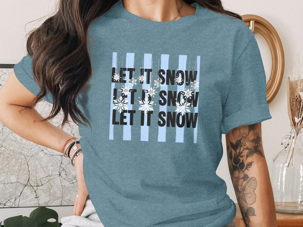 Let It Snow T-Shirt, Snowflake Graphic Top, Winter Holiday Tee