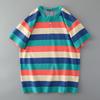 American Retro Henley Shirt Men Heavy Weight Pure Cotton Minimalist Henry Collar Stripes Short Sleeve T-shirt Export Menswear T-shirt