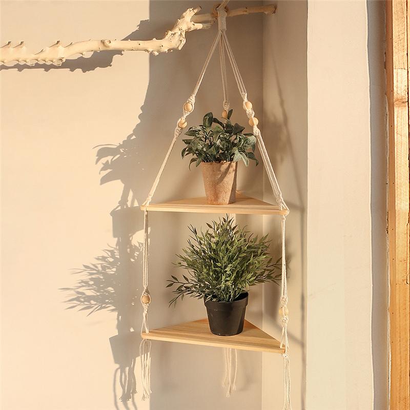 Floating Triangle Shelves Wood Stand Boho Home Decor Corner Shelf LivingRoom Bedroom Wall Hanging Decoration Shelf Display Stand