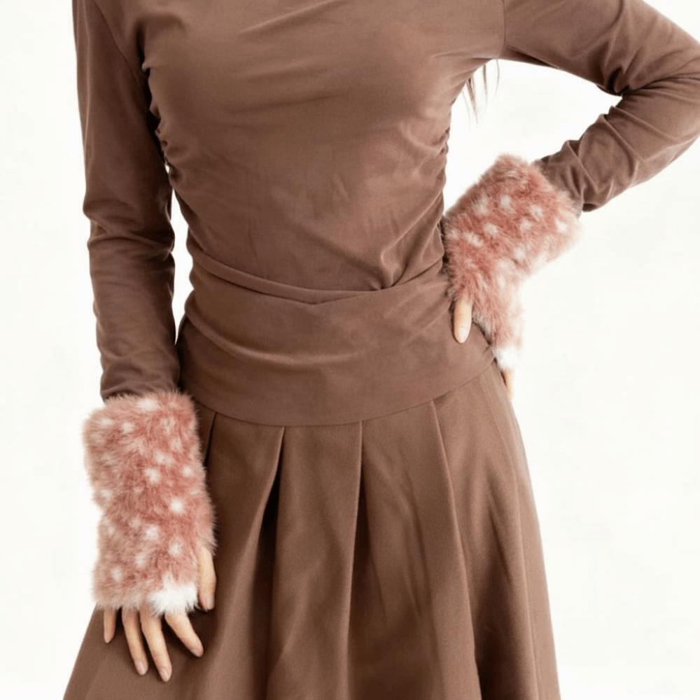 Elastic Cuff Half Finger Mittens Fleece Lined Plush Wrist Sleeve Fingerless Furry Gloves  Teens