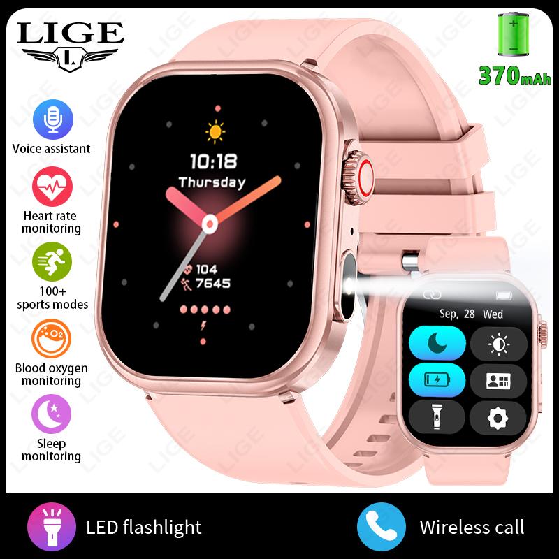 

Smart Watch Men Women Flashlight 2.01” HD Display AI Voice Bluetooth Call Sports Watches Health Monitor Smartwatch Men New Bluetooth Call Watch розовый