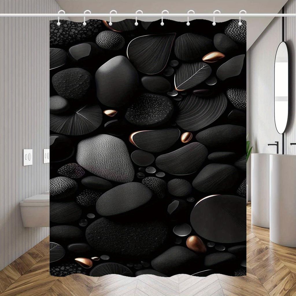 Stylish Black Pebble Waterproof Shower Curtain – Perfect for Adding a Modern and Soothing Touch to Your Bathroom Decor
