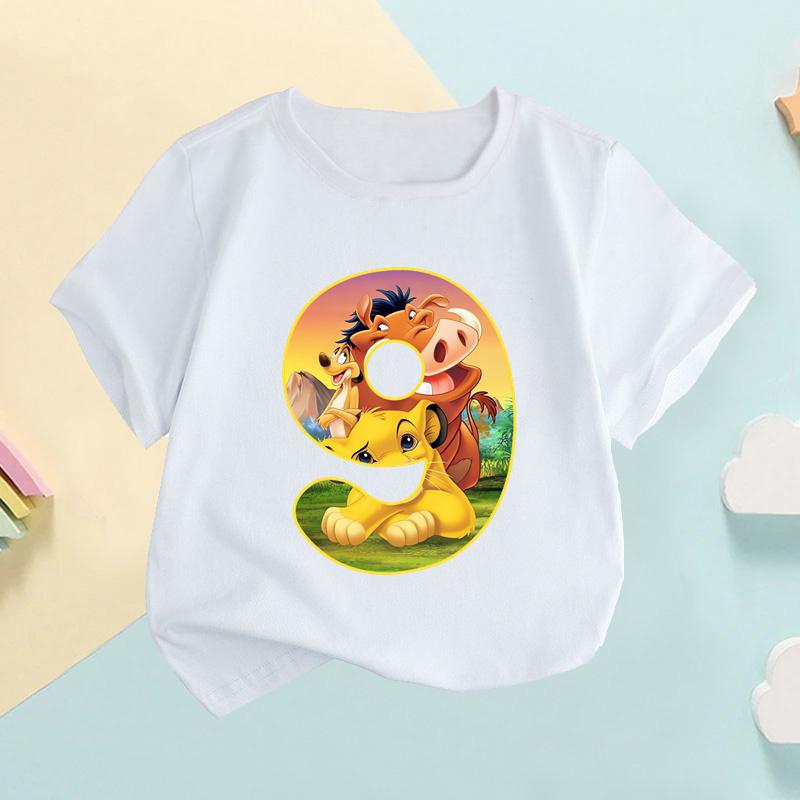 The Lion King Cute Simba Number Bow Print Kids T shirt Girls Clothes 1 2 3 4 5 6 7 8 9 Years Birthday Baby Boys T-Shirts,HKP2755