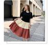 Women's Mid-Length A-line Patchwork Dress, Loose Fit, Short-Sleeved, Over-the-Knee, Summer Style