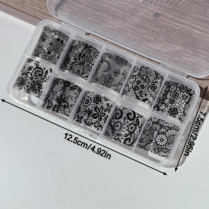 10 Rolls Nail Transfer Foils Sticker Black White Red Lace Flowers Nail Art Nail Charms Diy Nail Decoration Manicure Accessories
