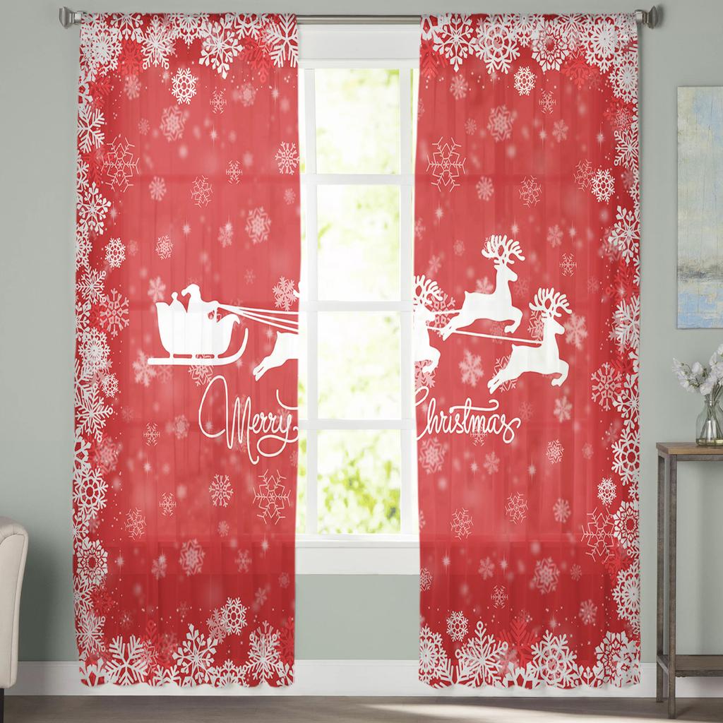 Christmas Snowman Älg Snowflake Skira Gardiner för barn Sovrum Vardagsrum Voile Gardiner Xmas Kök Tyll Gardin