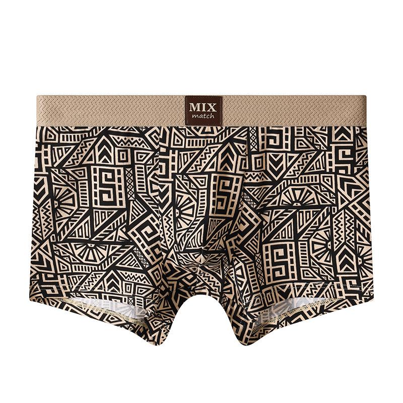 Printed Men s Boxer Briefs, Mid Waist Plus Size Breathable Underwear L