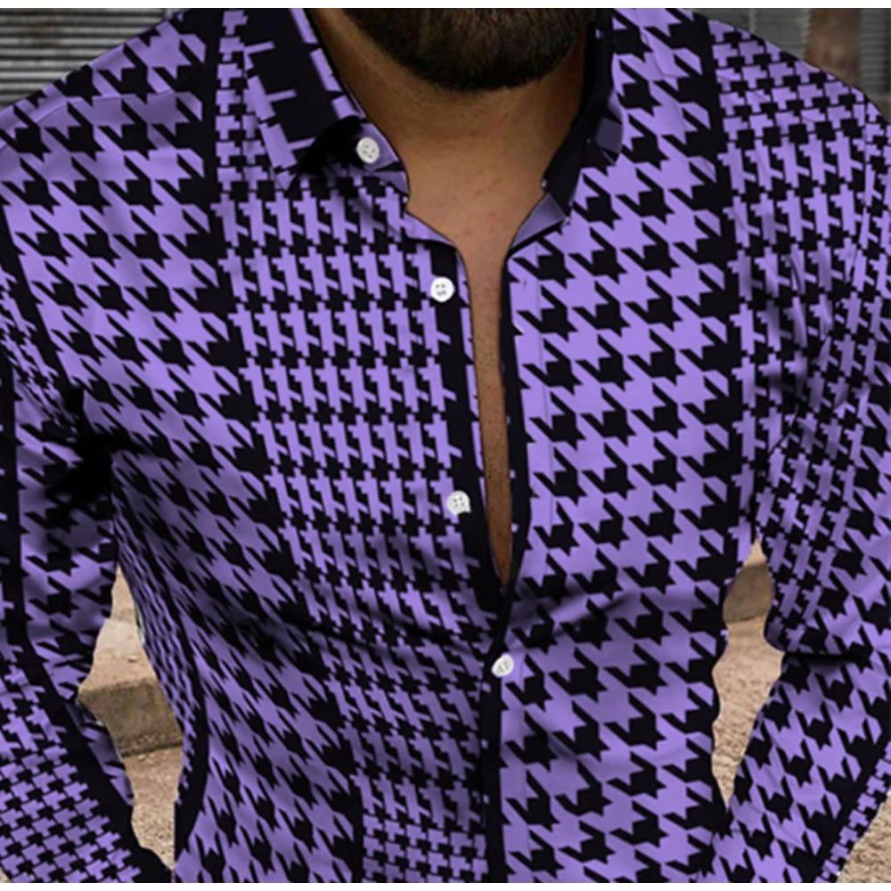 Herren Karo Muster Bedruckte Langarmhemden Lässiger Cardigan Neue Knöpfe Urlaubsmode Hemden