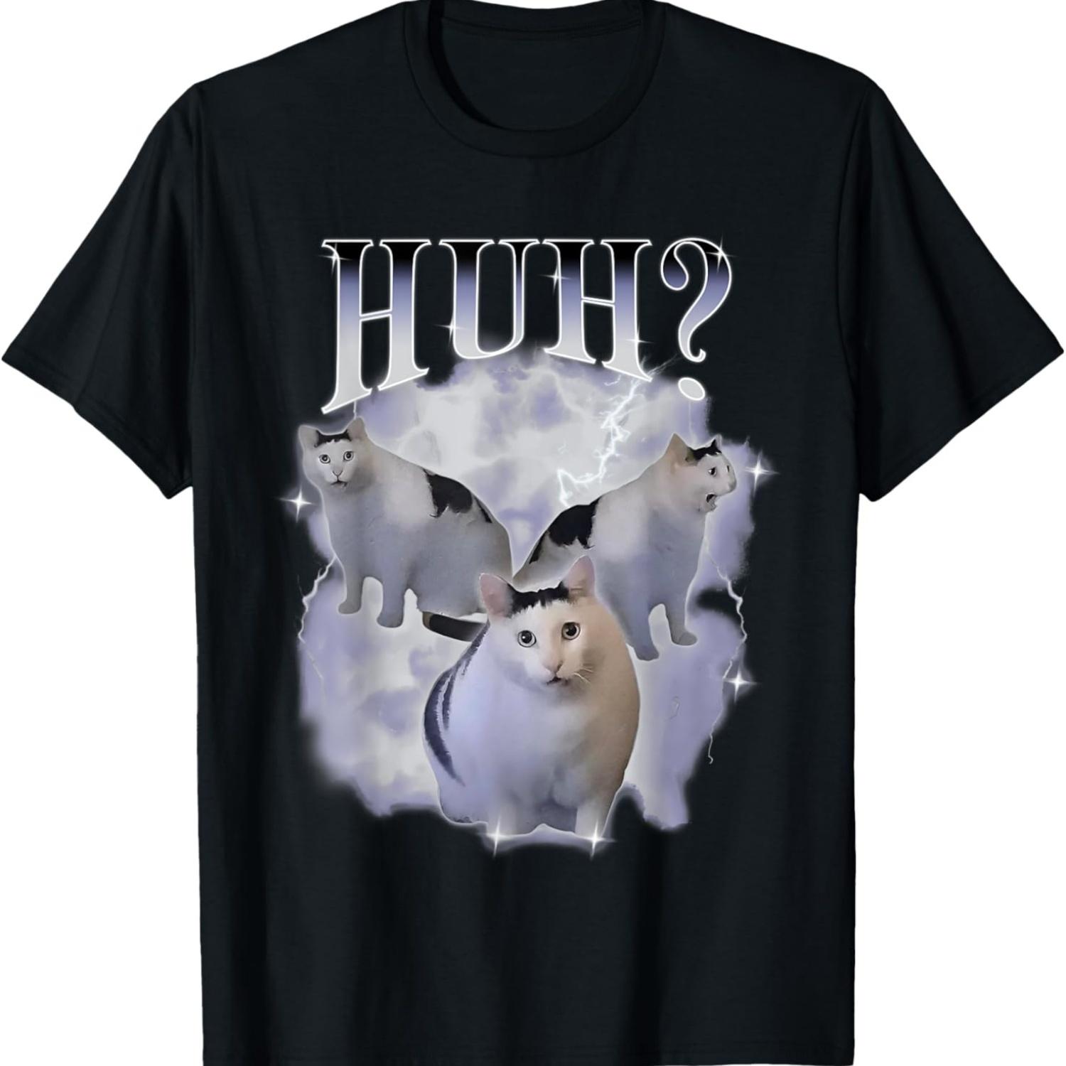 Huh Silly Cat Meme Funny Oddly Bootleg Specific Dank Meme T-Shirt S чёрный