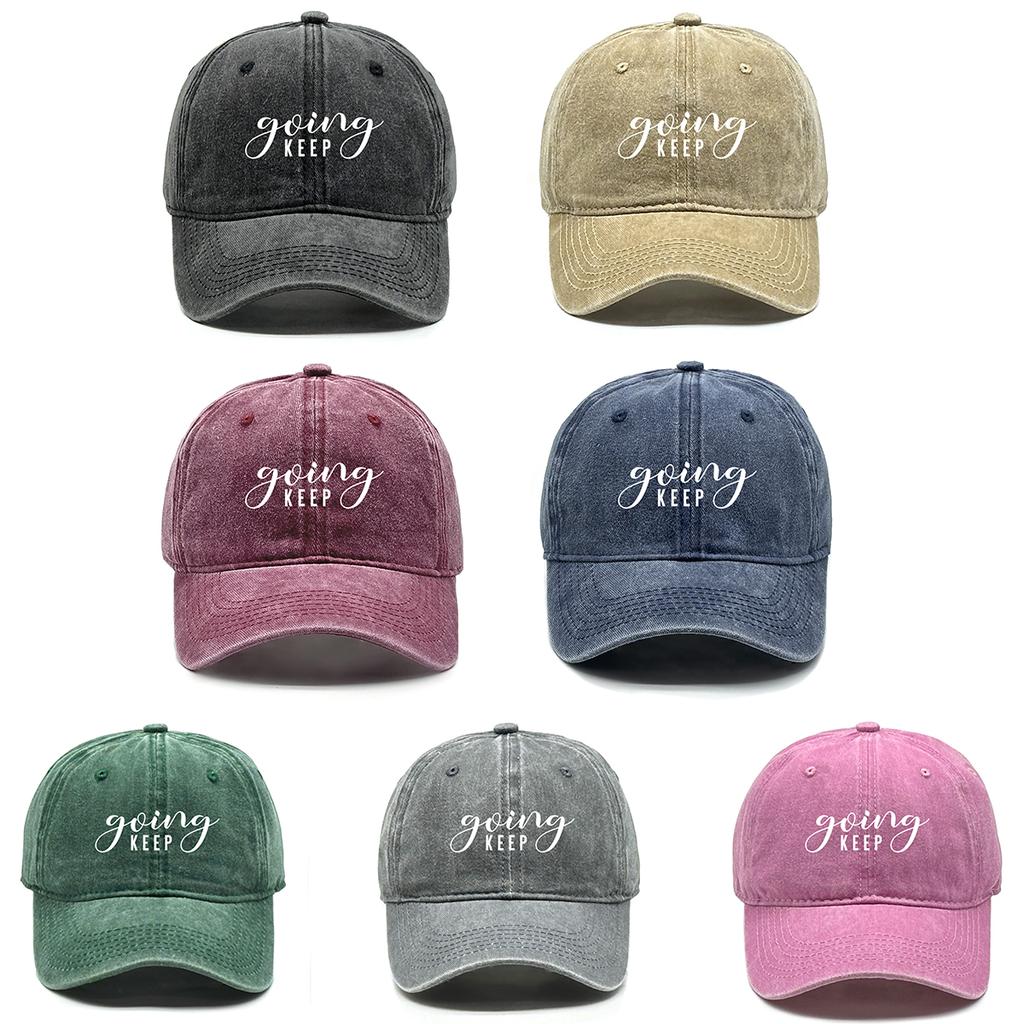 "keep going" Print Unisex Caps Cotton Cap For Man Leisure Washed Retro Adjustable Sun Hat Ideal Choice For Daily Wear