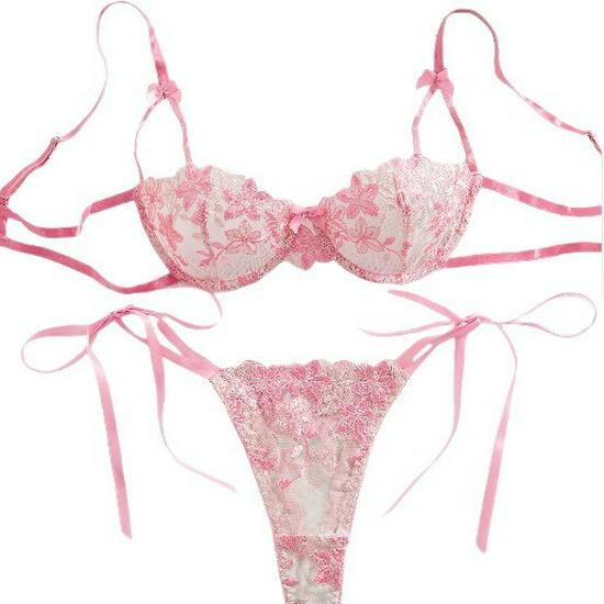 Autumn Bow Sling Floral Embroidered Lingerie Set - See-through Temptation