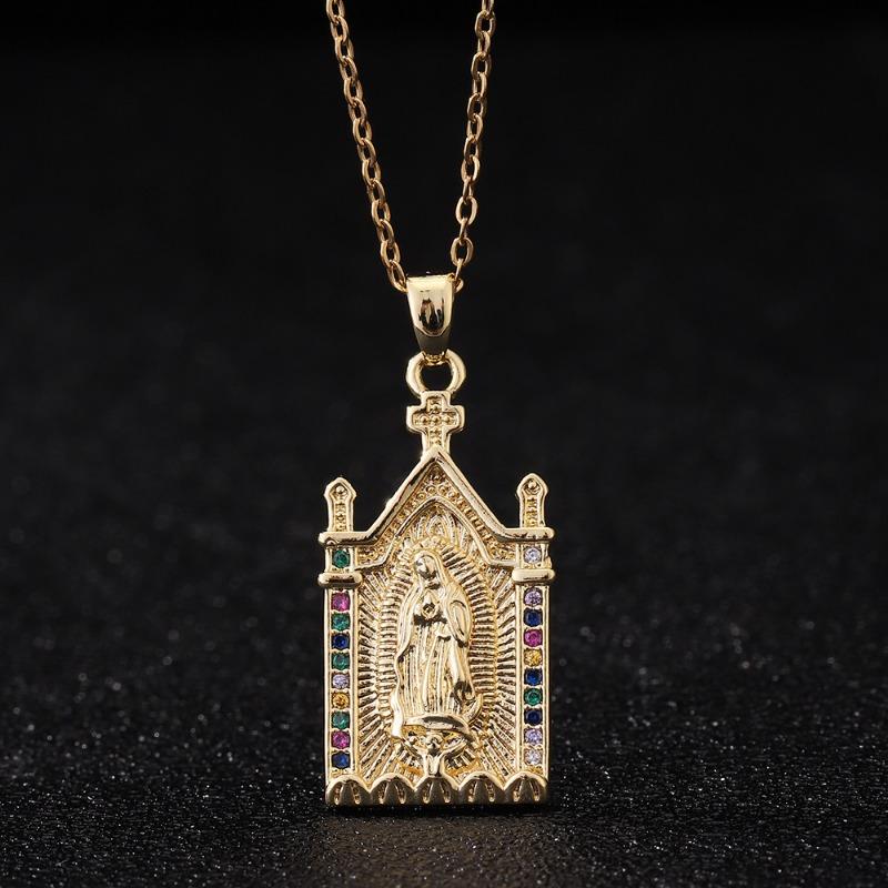 European and American Fashion Micro inlaid Color Zircon Pendant Women's Jewelry Virgin Mary Necklace