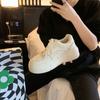 ~ Round head lace-up leather little white shoes thick sole heightening versatile low-top casual board shoes women