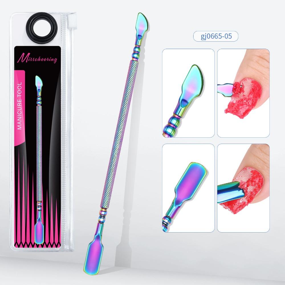 Double Head Nail Cuticle Pusher Stainless Steel Hook Type Gel Nail Polish Peeler Scraper Colorful Nail Polish Remover