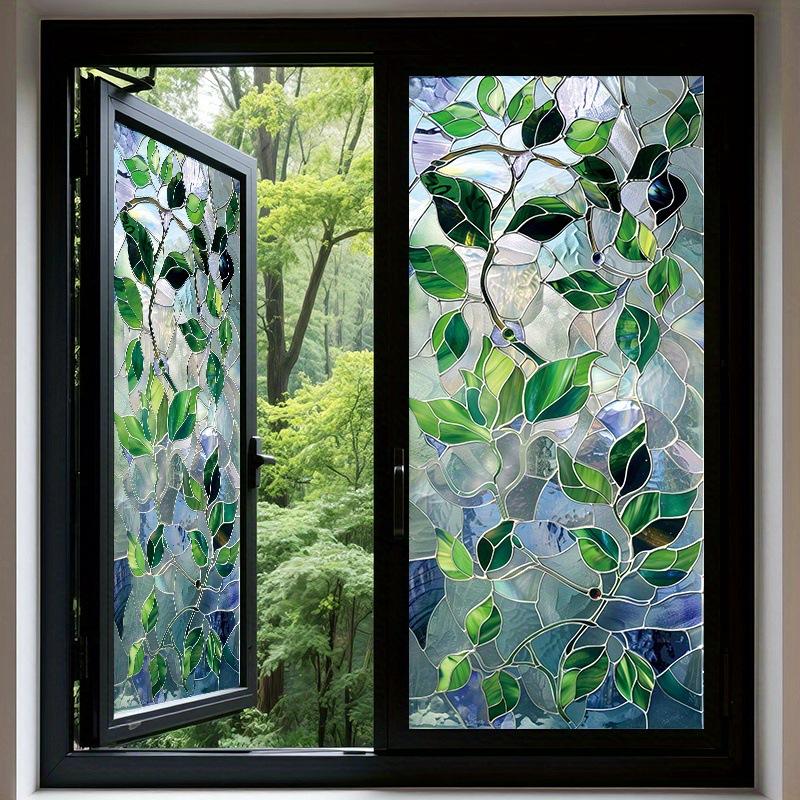 Janela De Vidro Com Folhas Verdes Floresta Retrô Europeia - Adesivo De Remover - Decalques De PVC Para Sala De Estar E Porta De Banheiro 1 Vendidos