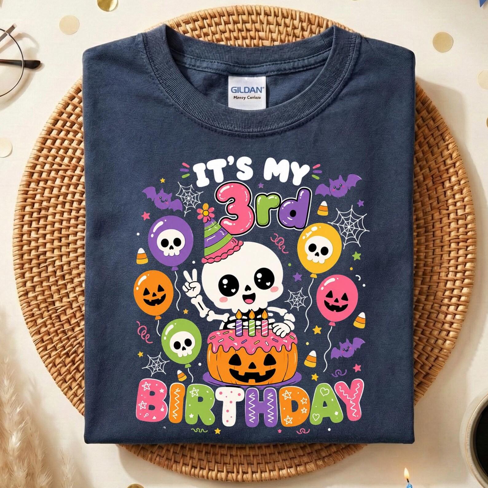 It s My 3rd Birthday Shirt, Cute Halloween 3rd Birthday Skeleton Tee, Spooky Third Birthday Party T-Shirt, Unisex Halloween Birthday Outfit 150