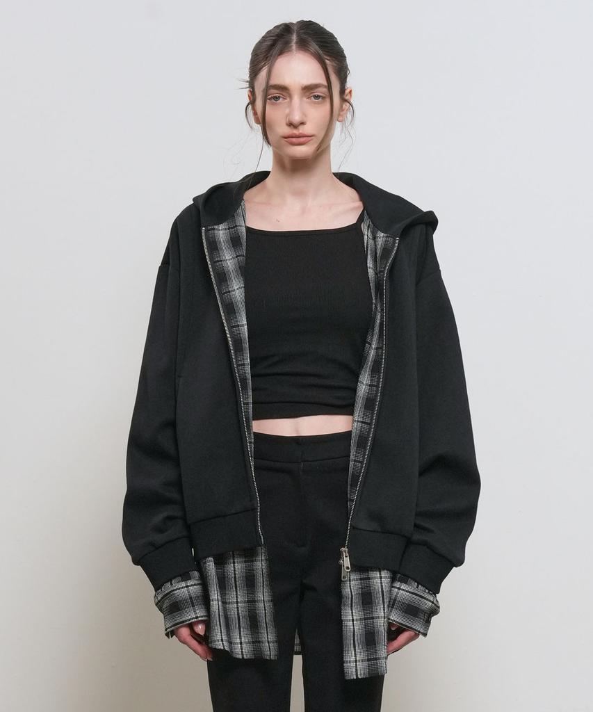 Generalidea Unisex Shirt Layered Zip-Up Hoodie [Black] / Gf1Ujp004