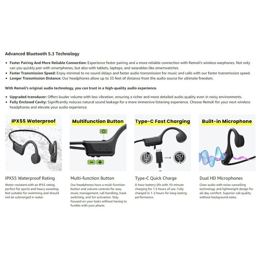 Echter Knochenleitung Drahtloser Kopfhörer Sport Wasserdichte Ohrhörer mit HD-Mikrofon Geringe Latenz Subwoofer Headset
