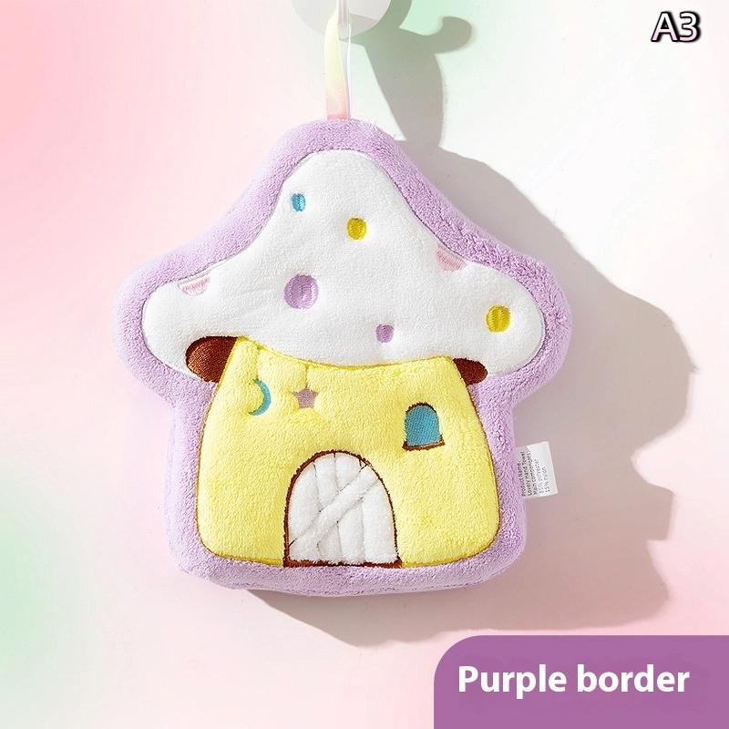 Cute Mushroom House Hand Towel Quick Drying Kitchen Towel Cleaning Rag Coral Velvet Absorbent Hanging Towel Bathroom