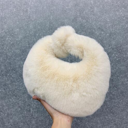 Women Luxury Plush Half Moon Bag Fashionable Furry Short Handle Evening Clutch Warm Soft Handbag