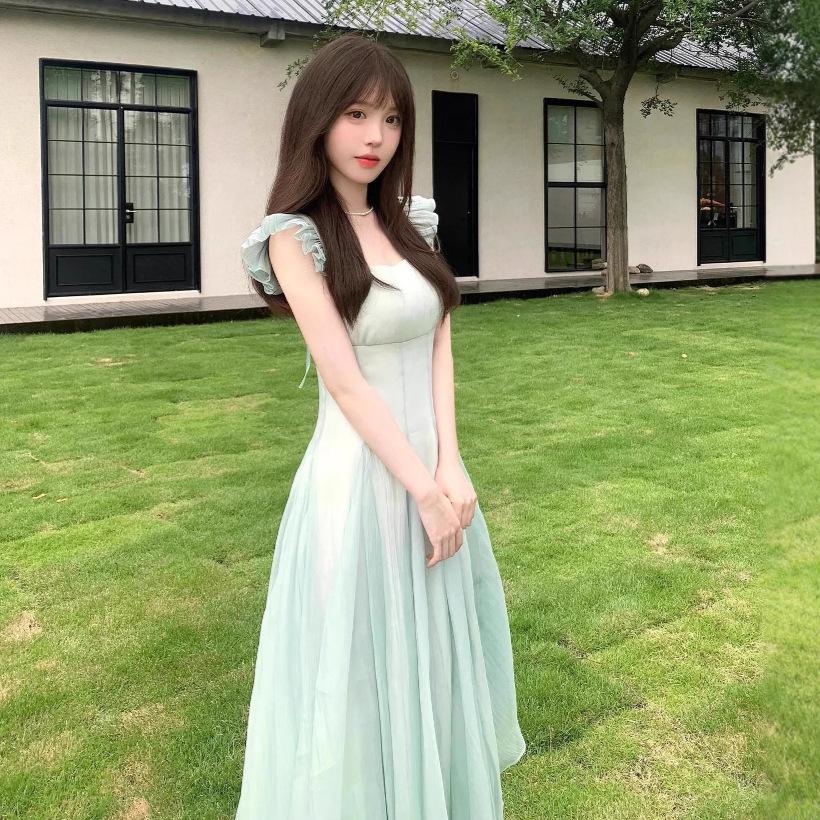 French romantic elegant temperament flying sleeve dress women's summer new waist temperament super fairy fairy dress