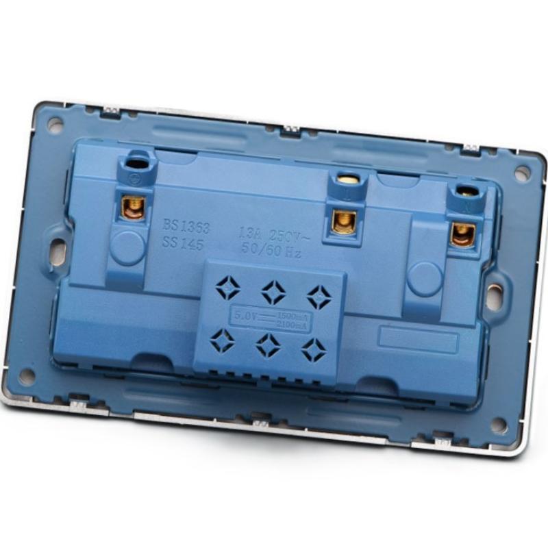 Wall Power Usb Socket 5V 2.1A Double Usb Charger Port Led Indicator 146Mm*86Mm Uk Standard Switch Control 13A Outlet