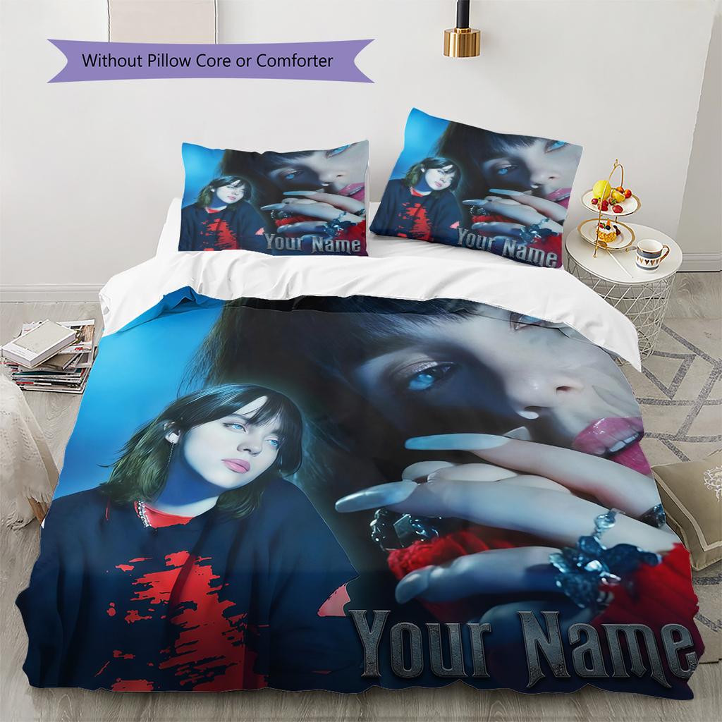 Biancheria da letto personalizzata Billie Eilish, Set copripiumino Copripiumino Federa Regalo di compleanno per la casa(1 * copripiumino + 2 * federa, senza nucleo) -HE31