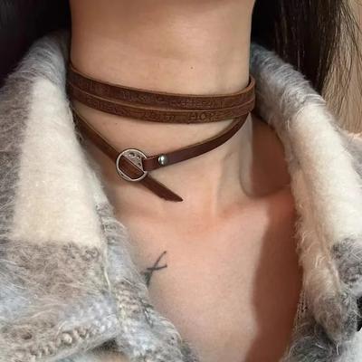 Maillard Style Brown Artificial Leather Necklace for Women Adjustable Bracelet Multifunctional Choker Waist Chain Trendy Jewelry