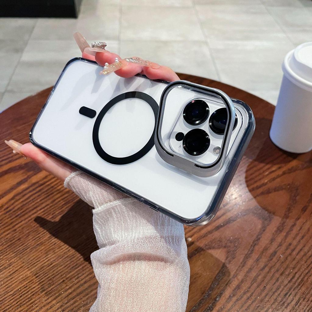 iPhone 17 Pro Max Magnetic Lens Stand Case - Transparent, Drop-Proof, Full Coverage Protective Case