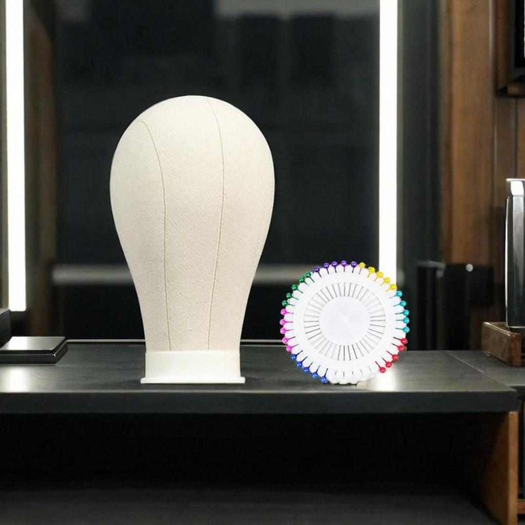 Canvas Block Head Cloth Wig Holder Hat Display Stand Table Training with 40 pins