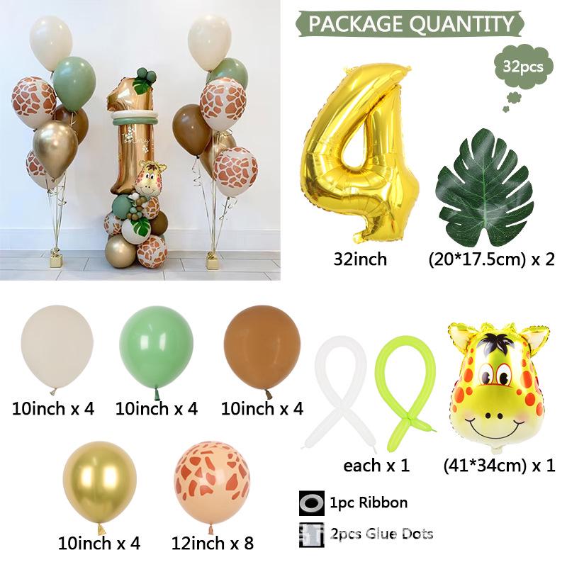

Набор воздушных шаров Жираф и зеленый лист для джунглей на 1-й день рождения ребенка