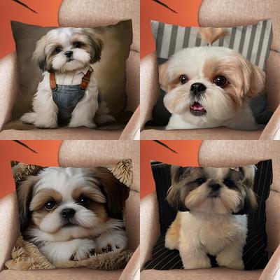 Urocza poszewka na poduszkę Shih Tzu Miękkie poszewki na poduszki do dekoracji sofy w stylu wiejskim Dekoracje do domu i Poszewka ochronna na poduszkę