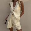 Cotton And Linen Casual Vest Shorts Set Women's Summer Commuter Sleeveless Tank Top Shorts Suits