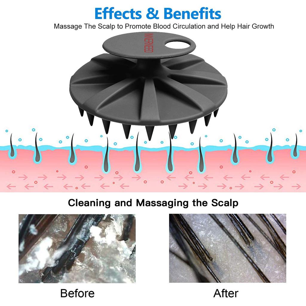 INNERNEED Shampoo 46 Scalp Brush for Cleansing and Wet and Dry Bath Brush with Unisex for All Hair Types Brush, Silicone, Soft, Long-Pronged Massage,