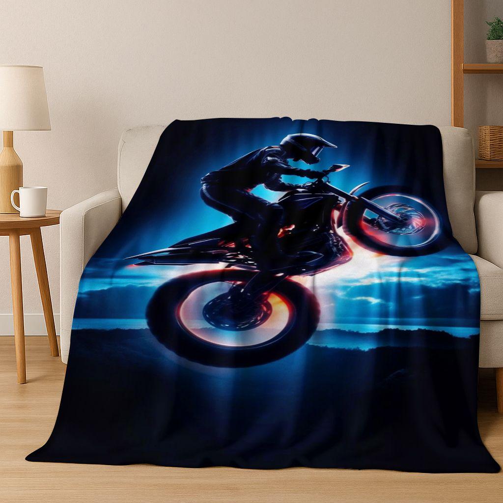 Personalized Motorcycle Rider Motorbike Art Flannel Blanket,Cozy Soft Throw Blanket for Home Bedroom Bed Sofa Picnic Cover Gift