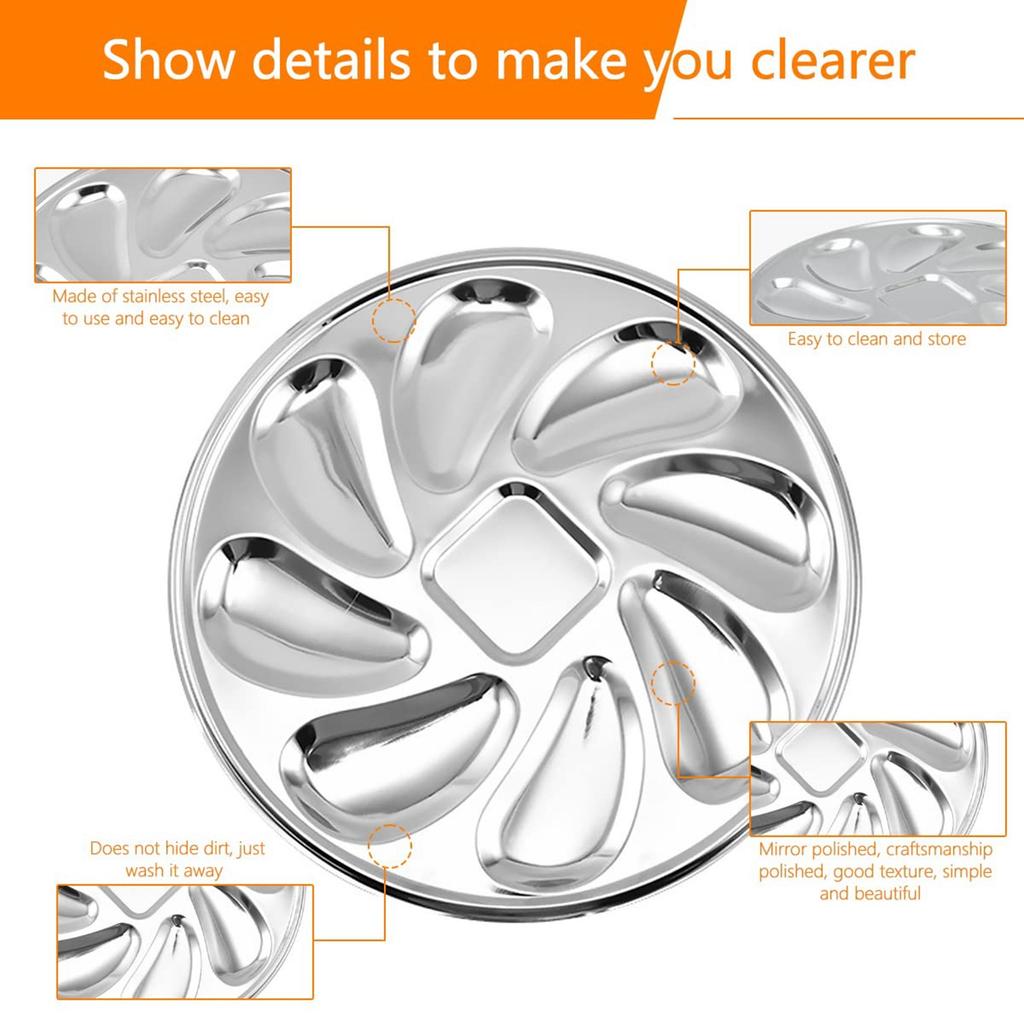 BHBL 4PCS Oyster Plate Stainless Steel Oyster Plates Shell Shaped Oyster Container with 8 Slots for Oyster Sauce