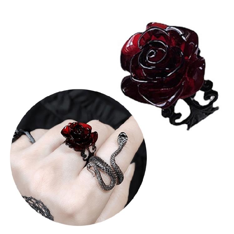 Gothic Red Rose Rings Pagan Vintage Halloween Cool Girl Gift Party Jewelry Rings